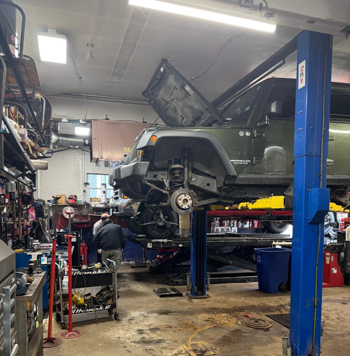 Tires stacked in garage